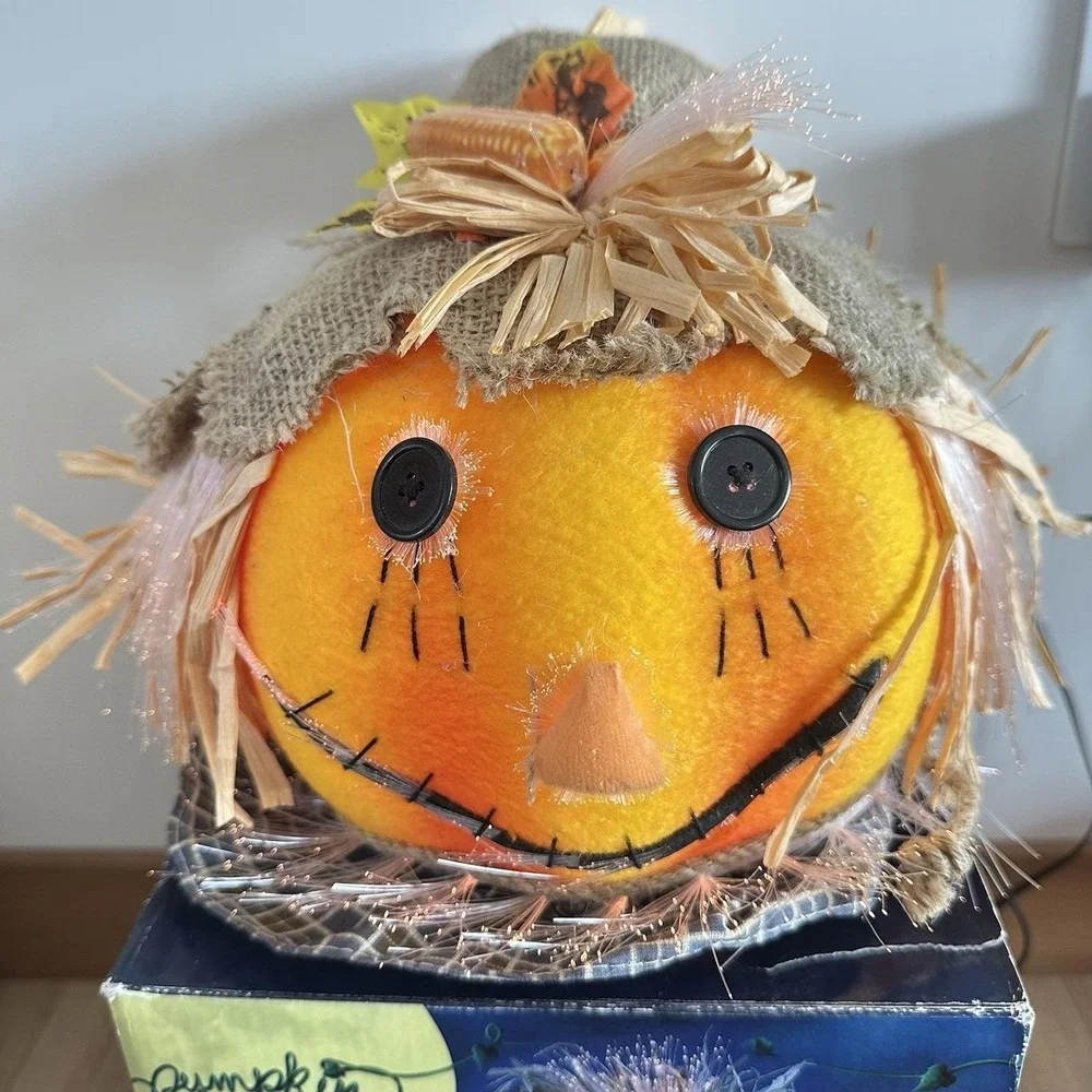 VTG Pumpkin‎ Hollow Fiber Optic Scarecrow Head In Box 10